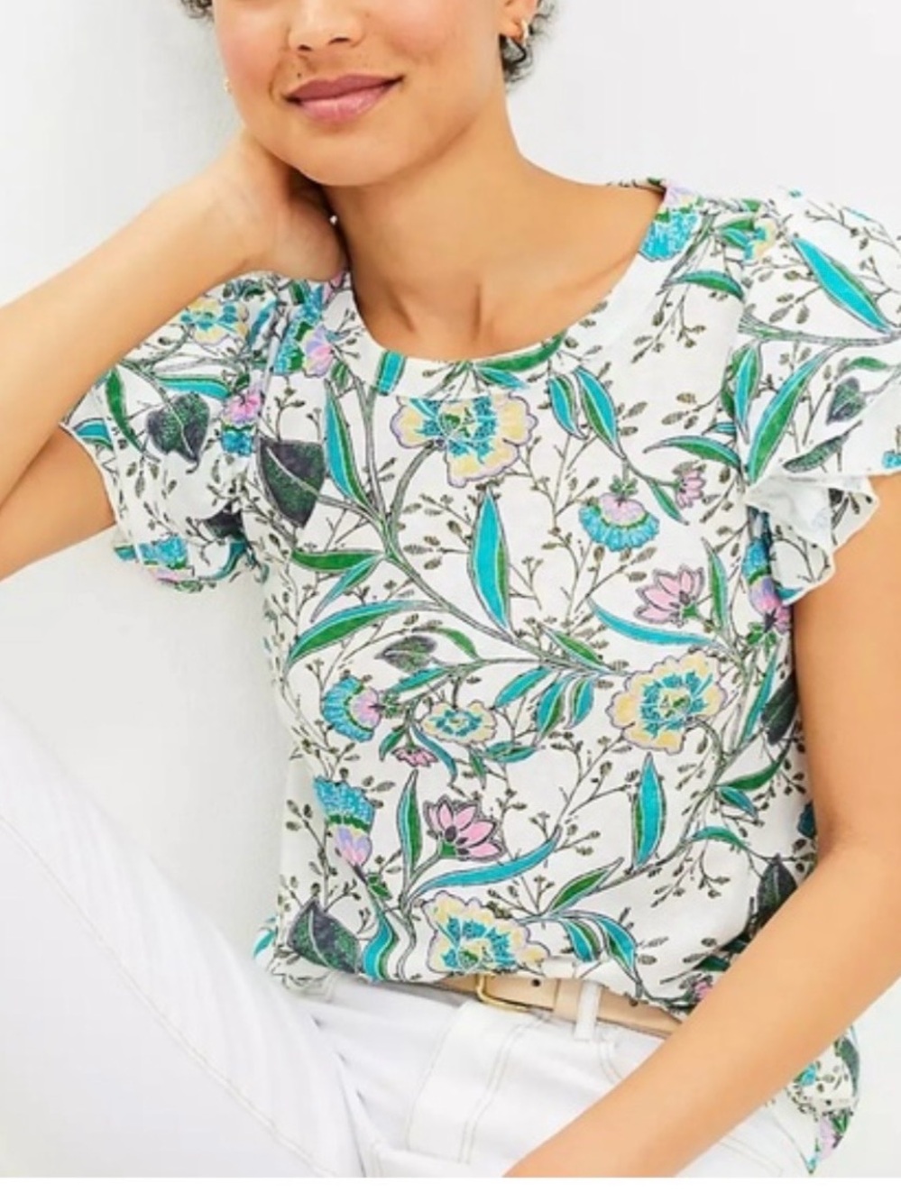 LOFT Floral Tee with flutter sleeves - small